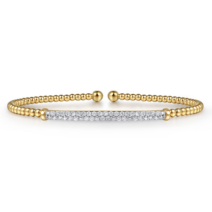 14K White Gold Bujukan Split Cuff Bracelet with Diamond Pave Bar
