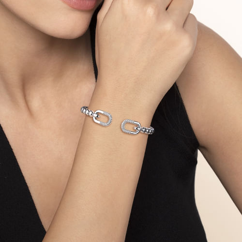 STERLING SILVER BUJUKAN AND WHITE SAPPHIRE OPEN BANGLE BRACELET