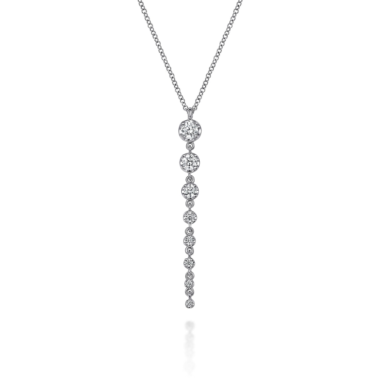 14 KARAT WHITE GOLD GRADUATING VERTICAL DIAMOND BAR NECKLACE