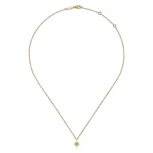 14K Yellow Gold Diamond Star Pendant Necklace