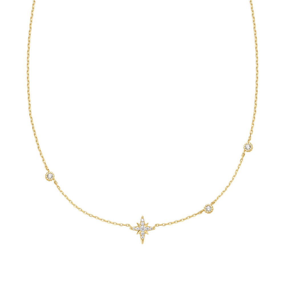 GOLD EIGHT-POINTED STAR CUBIC ZIRCONIA STATION NECKLACE