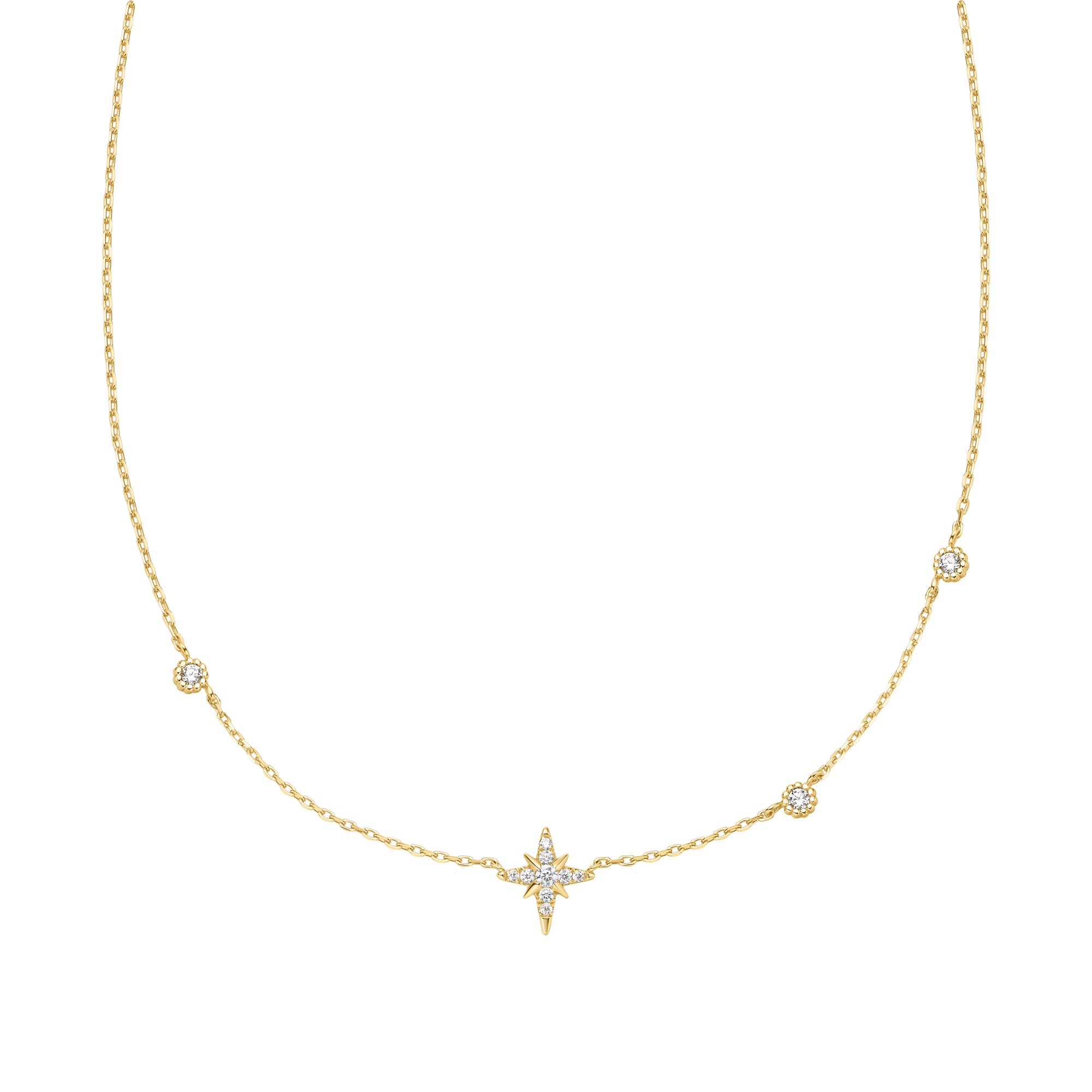 GOLD EIGHT-POINTED STAR CUBIC ZIRCONIA STATION NECKLACE