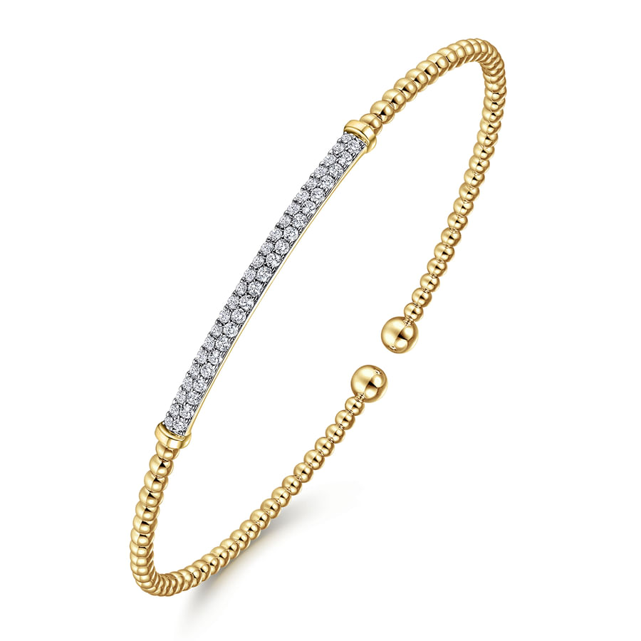 14K White Gold Bujukan Split Cuff Bracelet with Diamond Pave Bar