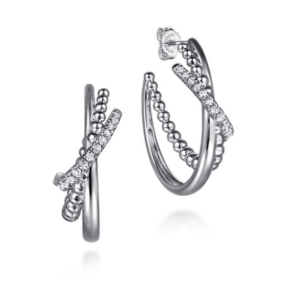 STERLING SILVER BUJUKAN AND WHITE SAPPHIRE J HOOP EARRINGS 30MM