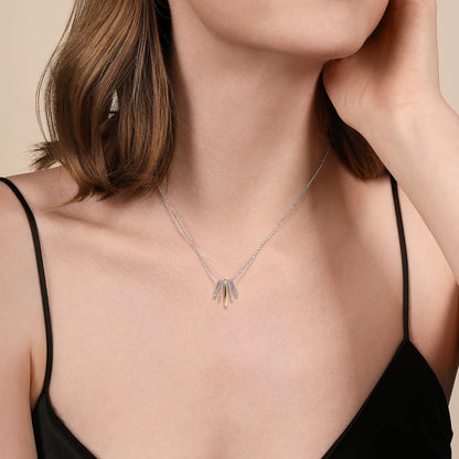 STERLING SILVER AND 14K YELLOW GOLD BUJUKAN AND WHITE SAPPHIRE MULTIPLE ROW PENDANT NECKLACE
