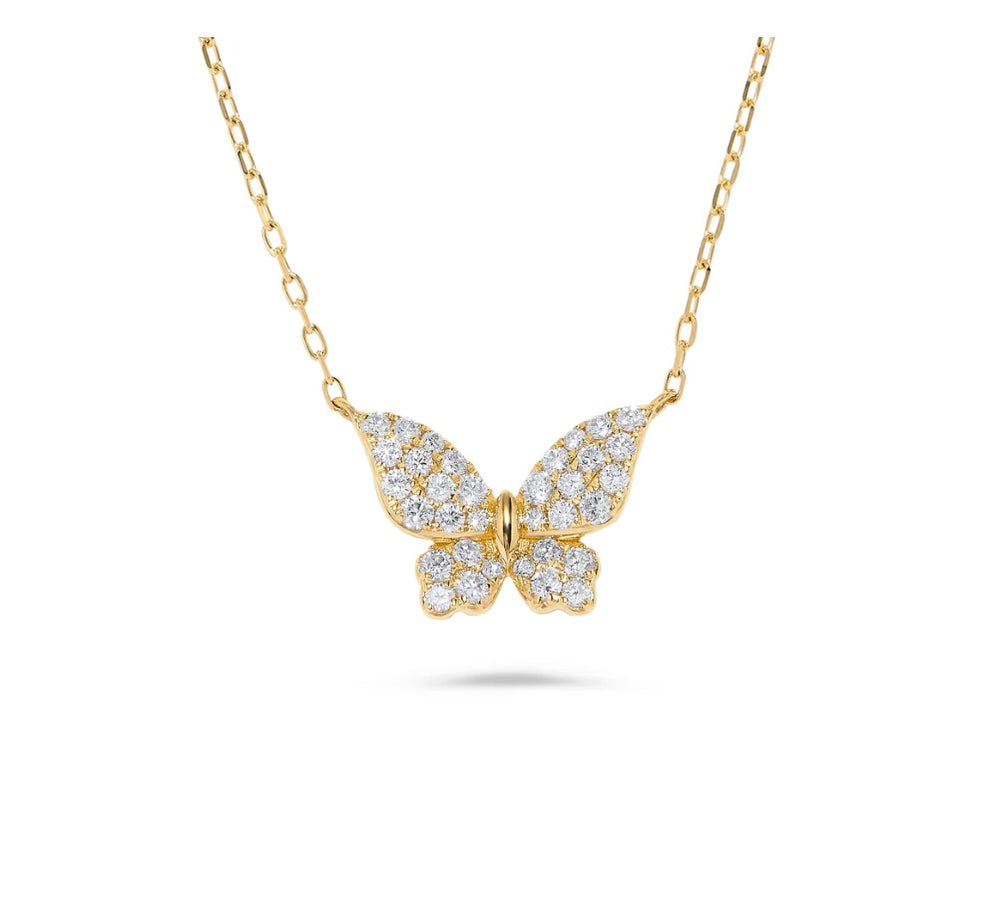 14 KARAT YELLOW GOLD DIAMOND BUTTERFLY NECKLACE
