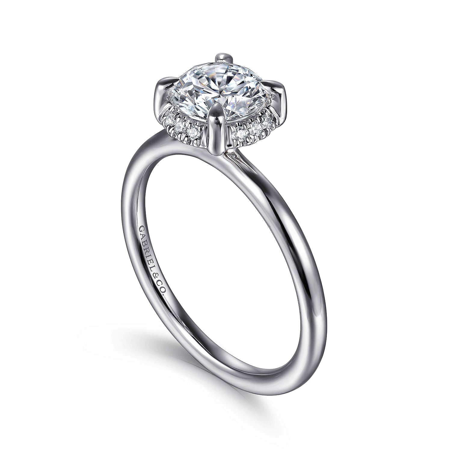 14K WHITE GOLD ROUND HIDDEN HALO DIAMOND ENGAGEMENT RING