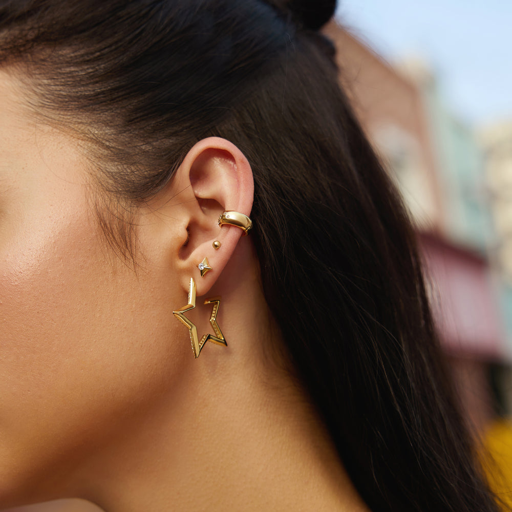 GOLD LARGE STAR-SHAPED PAVE HOOP EARRINGS