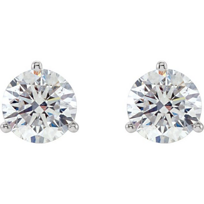 14K WHITE GOLD 3 PRONG MARTINI LAB GROWN DIAMOND STUD EARRINGS 2.50CTW