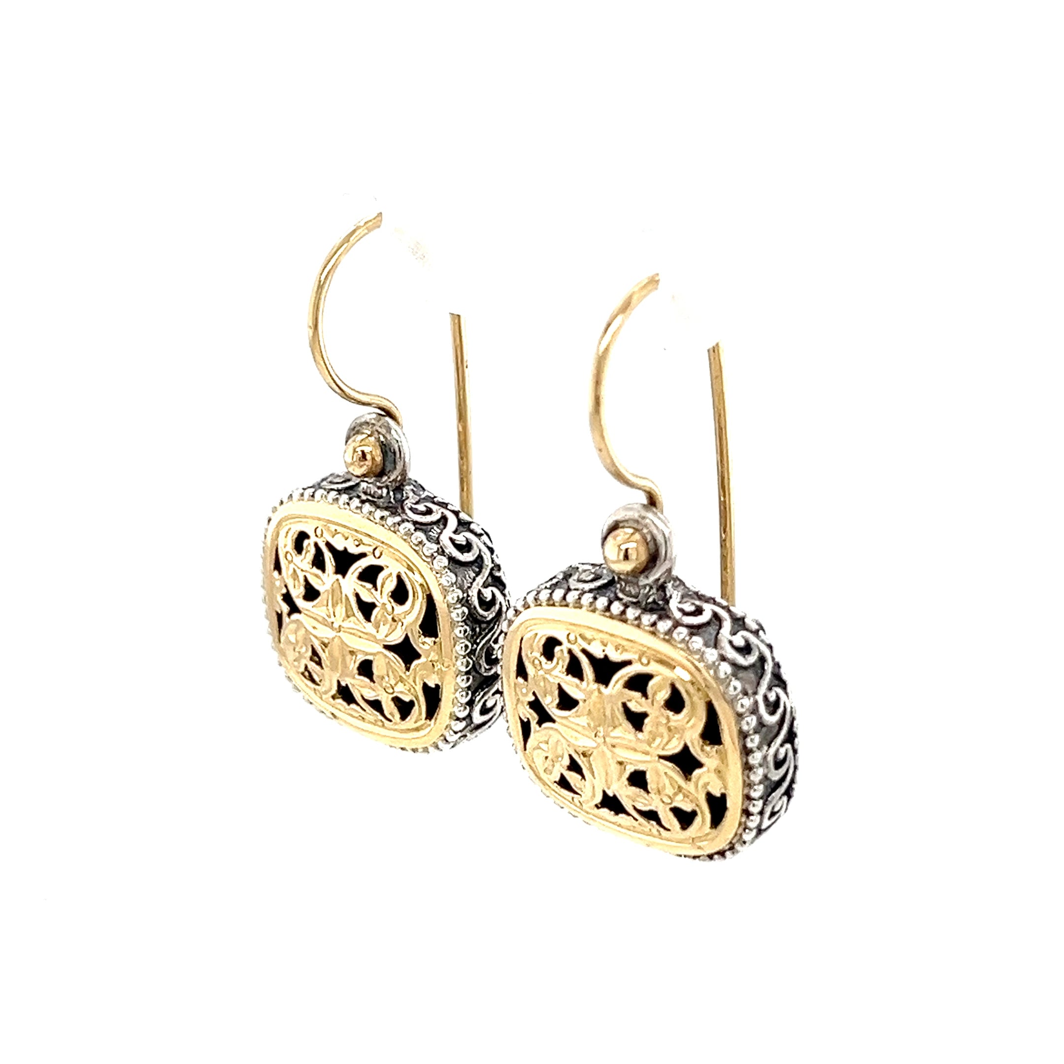 GARDEN SHADOWS CUSHION EARRINGS IN 18K GOLD AND STERLING SILVER