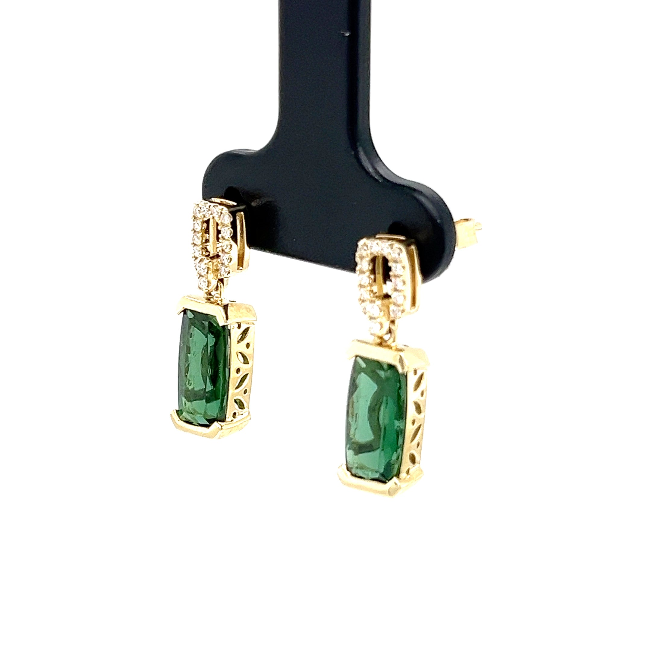 14KY DIA/GRN TOURMALINE EARRINGS