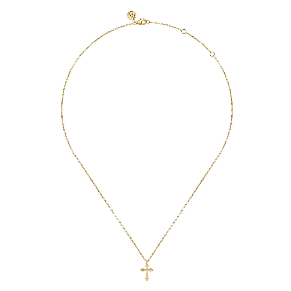 14 KARAT YELLOW PLAIN GOLD BUJUKAN 12MM CROSS NECKLACE