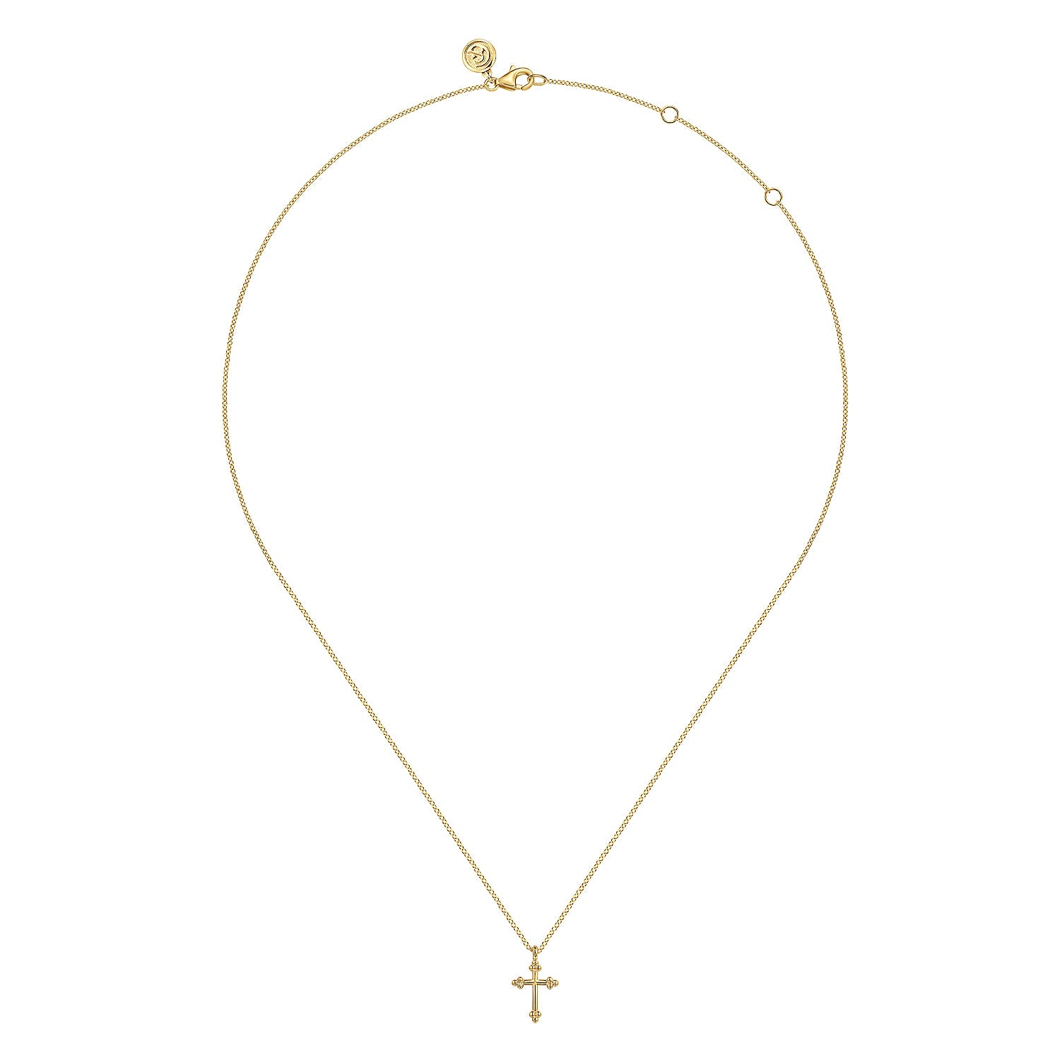 14 KARAT YELLOW PLAIN GOLD BUJUKAN 12MM CROSS NECKLACE