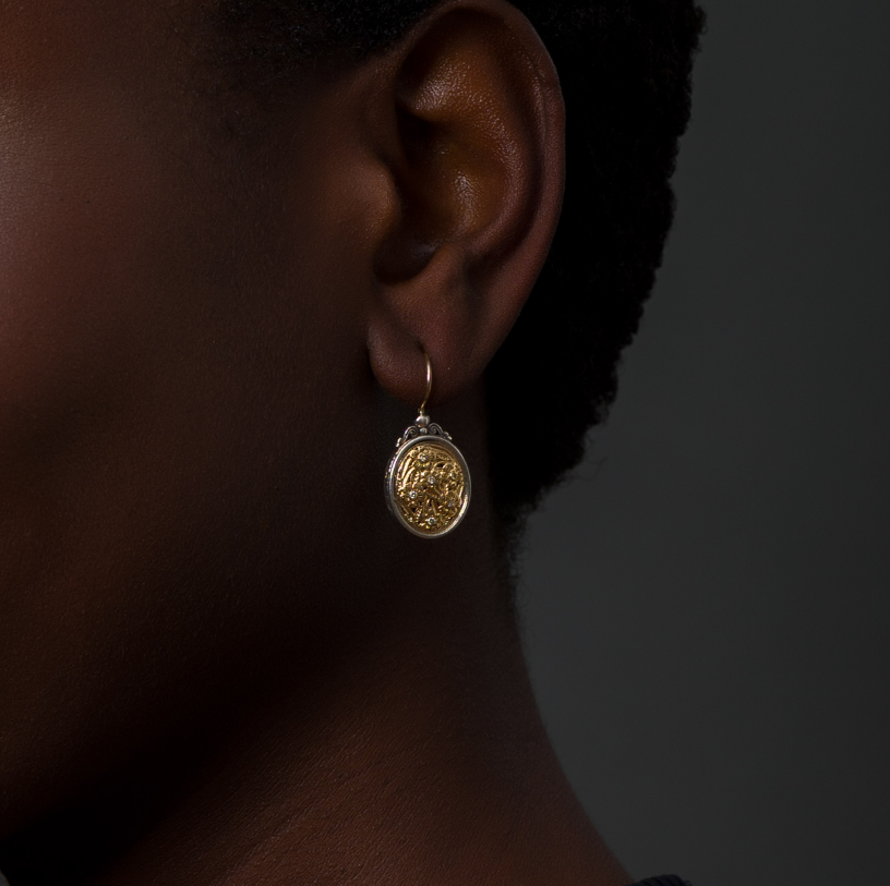 HARMONY OVAL EARRINGS IN 18K GOLD AND STERLING SILVER WITH DIAMONDS